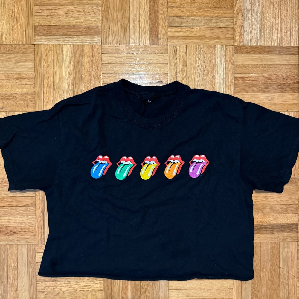 Black Cropped Rolling Stones T-Shirt